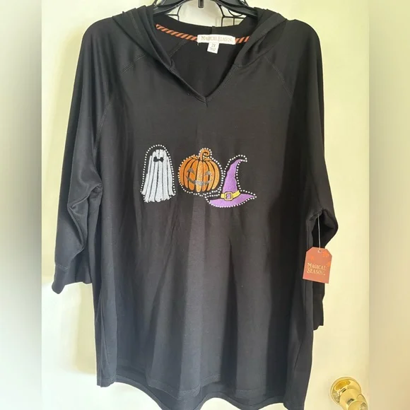 Halloween NWT Women’s Black Hoodie with Ghost and Pumpkin Design. Size 2X - Picture 5 of 7